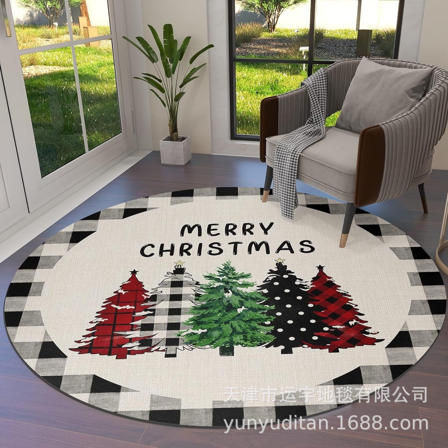 Christmas Carpet Round Living Room Mat Christmas Decoration Atmosphere Mat Christmas Tree Mat Labeling and Shipping