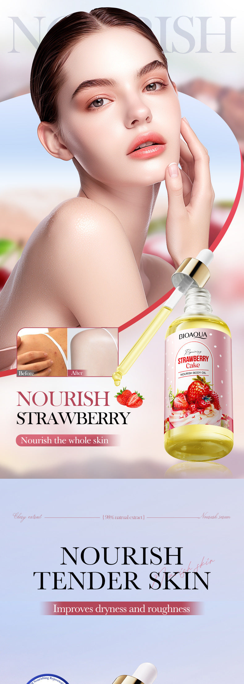 Strawberry Cake Nourishing Body Oil BIOAOUA Moisturizing skin essence  foreign trade wholesale