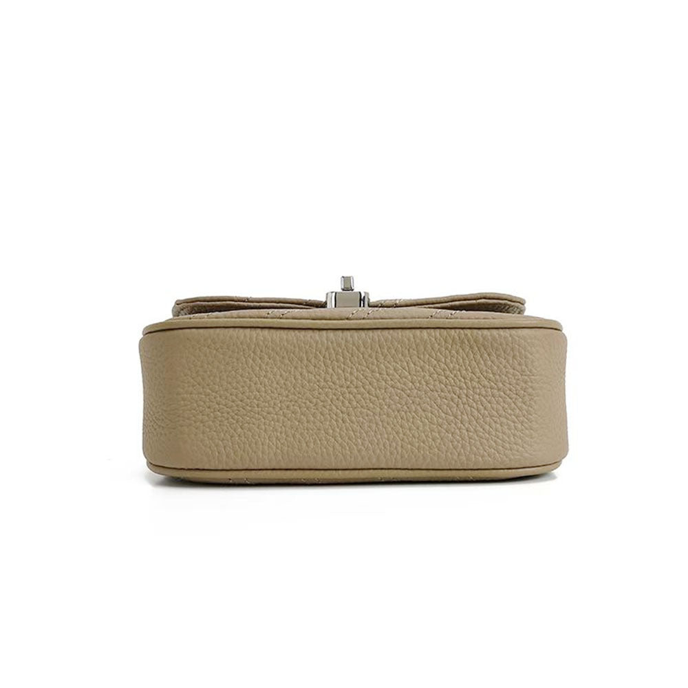 Genuine Leather Women's Bag New Metal Chain Small Square Bag Simple Versatile Chanel Style Single Shoulder Solid Color Embroidered Thread Crossbody Bag