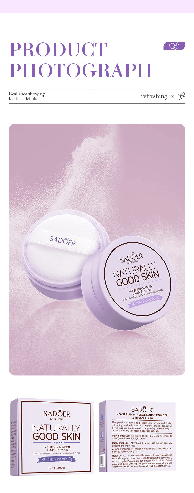Makeup SADOER Mineral Loose Powder Refreshing Lightweight Setting Concealer Powder  Wholesale