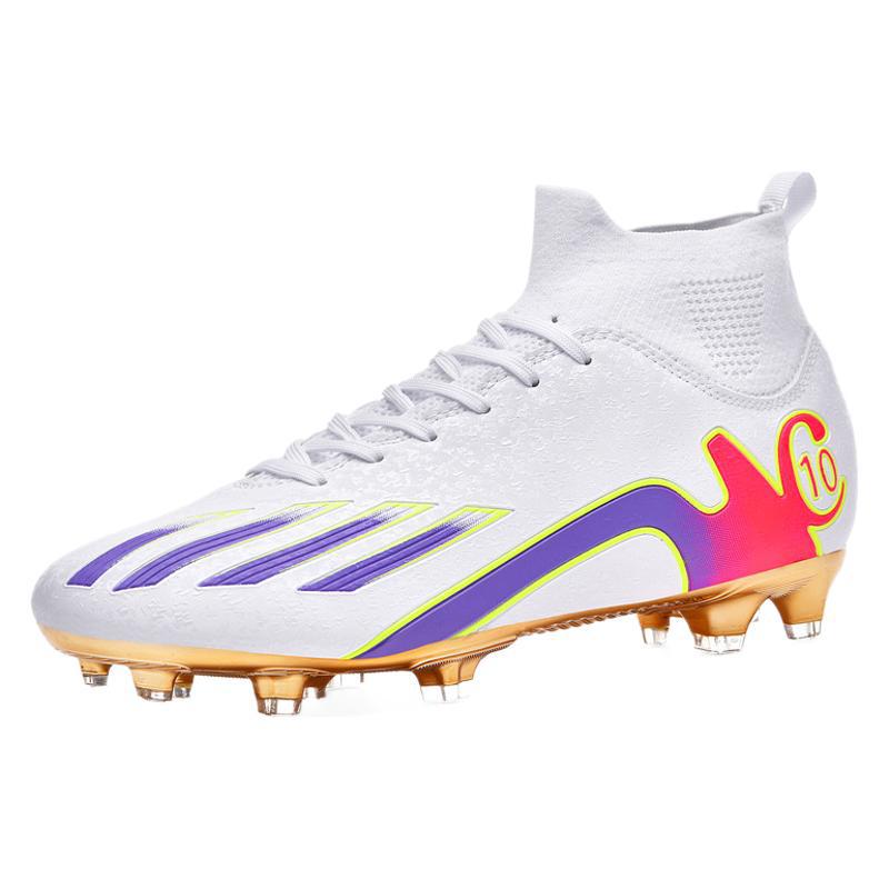 Gold-Plated Sole Men's Football Shoes with Studded Spikes AG Long Spike Shoes for Older Children, Middle and High School Students, Adults, Competition Training Sports Shoes