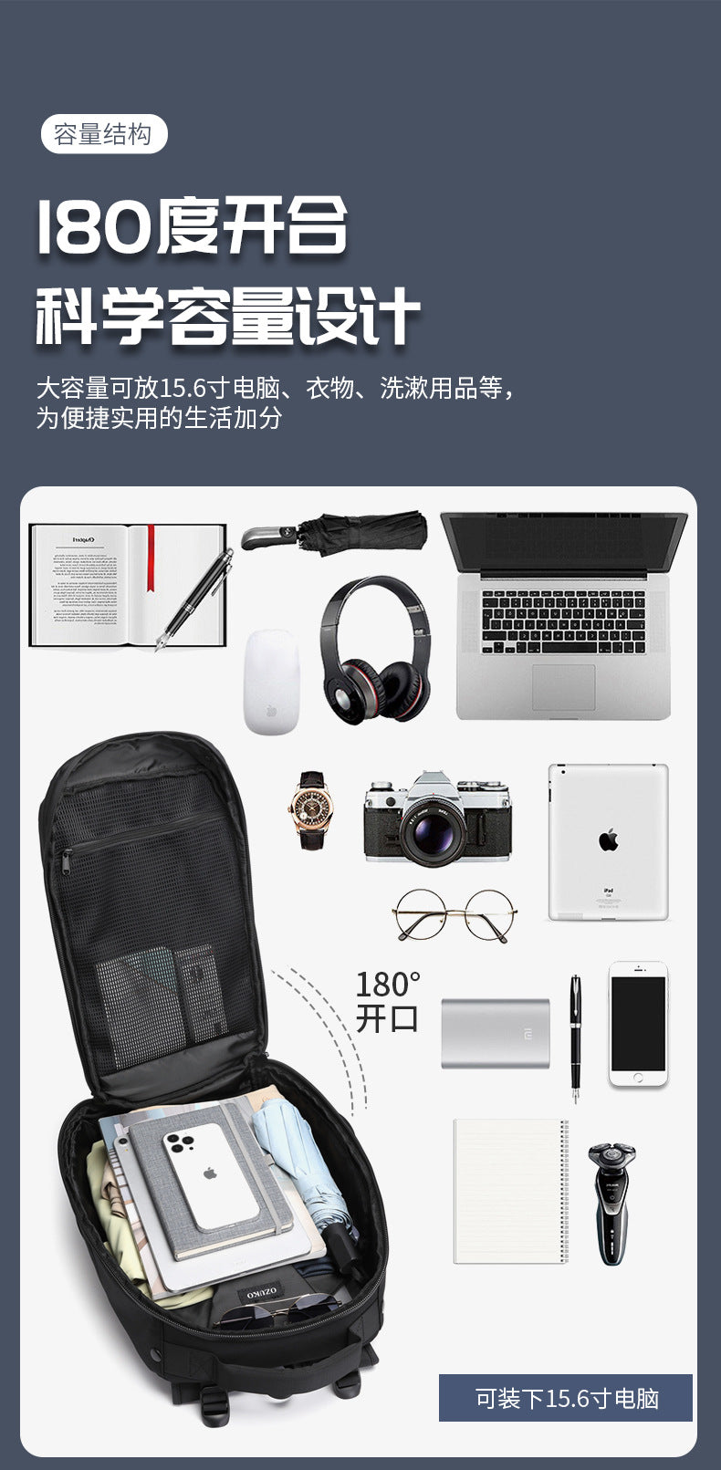 OZUKO Business Backpack for Men, Double Shoulder Laptop Bag, Waterproof, Large Capacity, Commuter School Bag, College Student Trendy Brand, High-End Feel