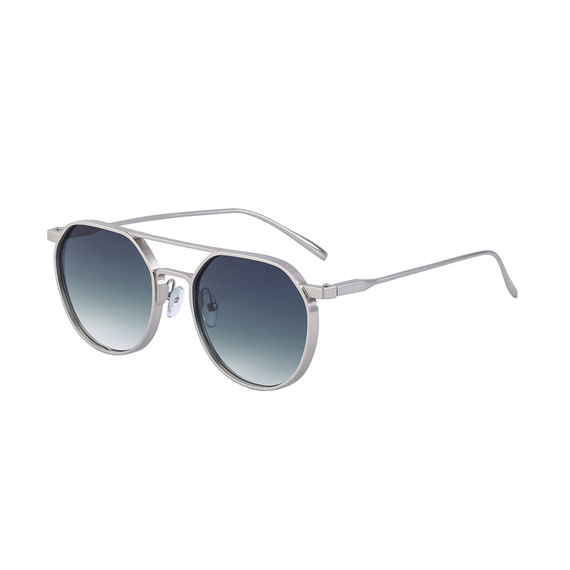 New Retro Oval Frame Glasses Metal Double Bridge Pilot Sunglasses Men's High-end Driving Sun Protection Sunglasses