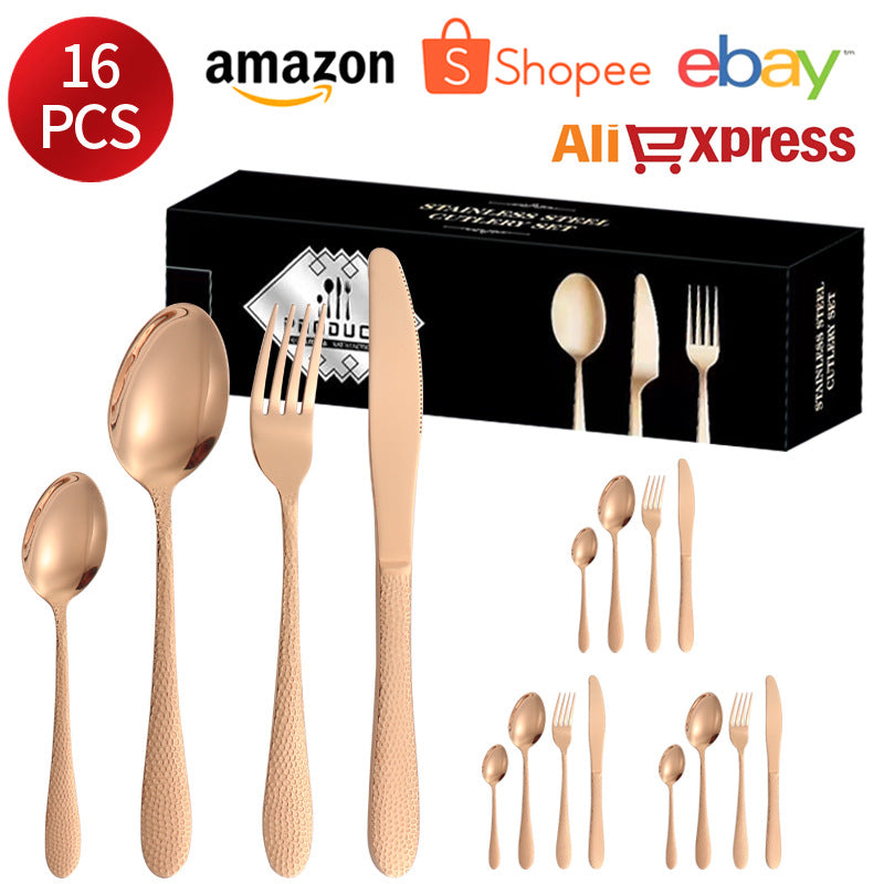 410Stainless Steel Tableware Hotel Restaurant Hammered Knife Fork Spoon24Set of Western Steak Knives and Forks