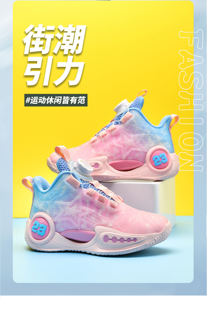 New Girls Light Elastic Damping Children's Shoes Boys Rotating Buckle Luminous fashion Casual Sports Children's Basketball Shoes