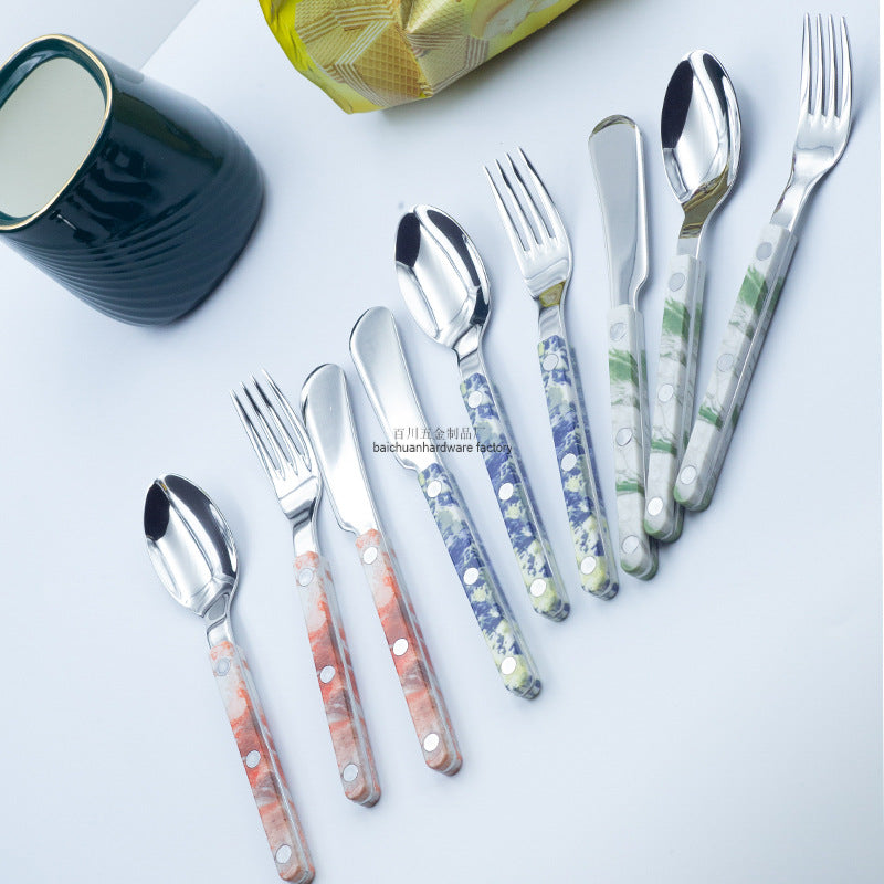 Marble Handle Western Tableware Set ABS Butter Fork Spoon Clip Handle Cheese Knife Dessert Chopsticks Spoon Fork