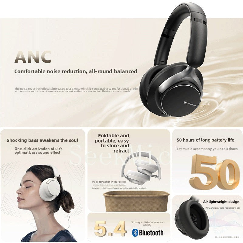 Private Model2025New metal heavy bass long battery life over-ear headphones ANC Noise Cancelling Wireless Bluetooth Headphones B13
