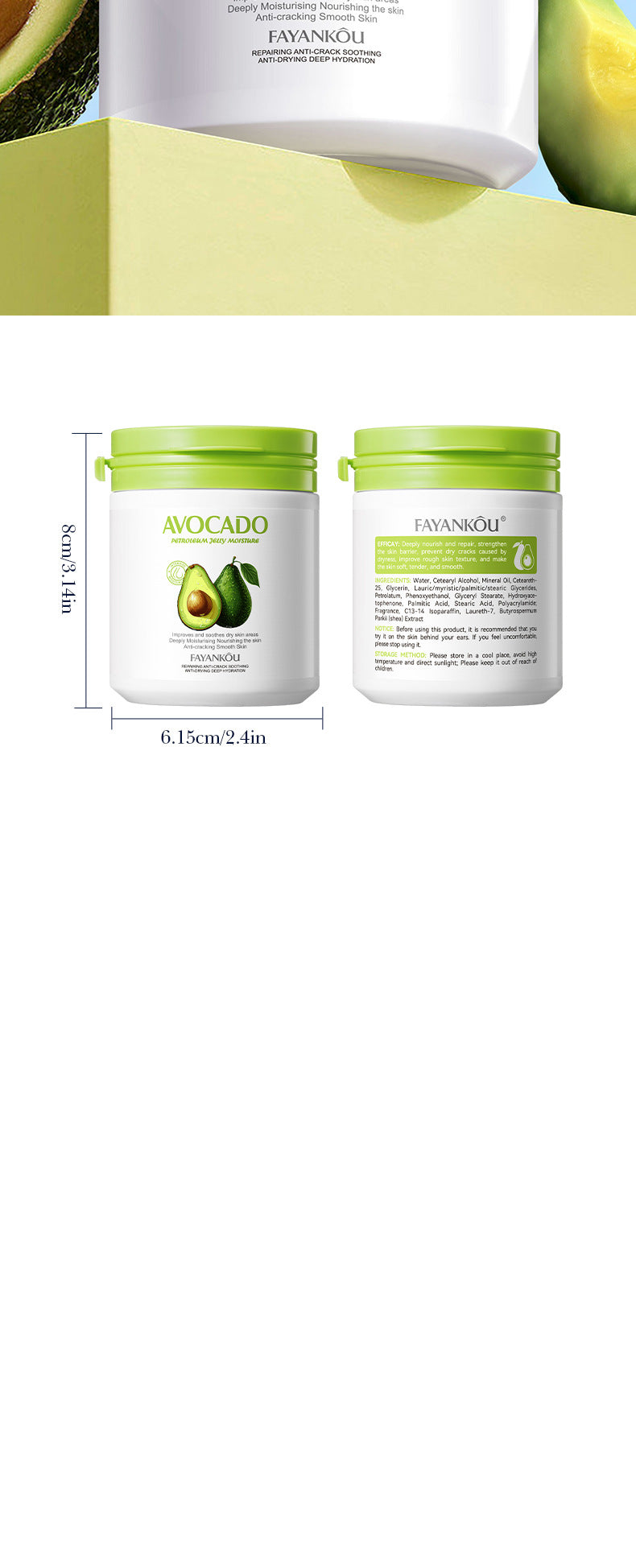 Avocado Repair Cream FAYANKOU Vaseline Soothing Anti-Cracking Moisturizing Lotion  Wholesale