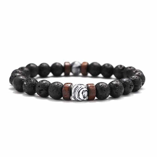 European and American Men's White Pine Blue Dot Bracelet Natural Stone8mm Bracelet Accessories Red Pine Volcanic Stone Spacer Bracelet