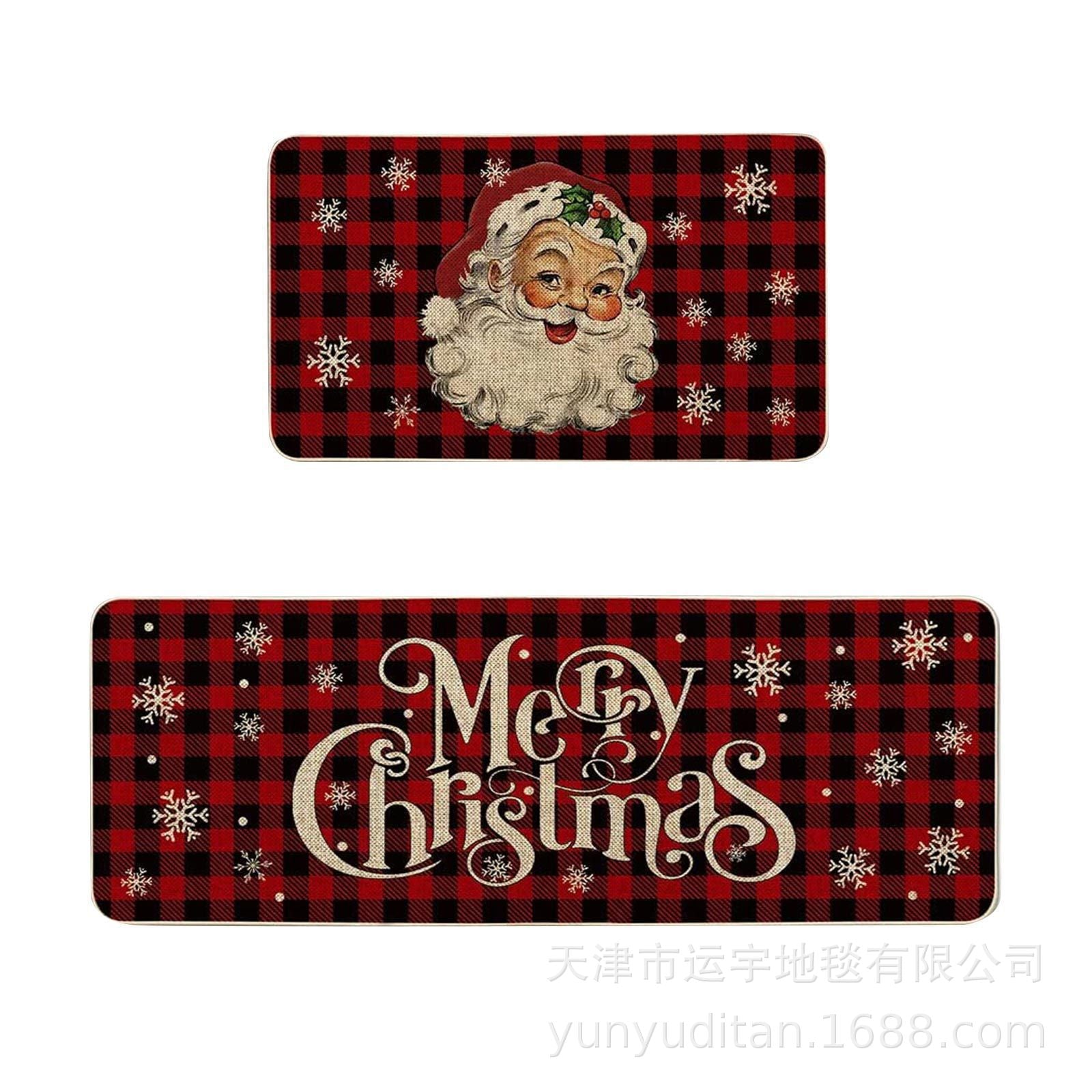 Christmas Kitchen Floor Mat Two-Piece Set Crystal Velvet Water-Absorbent Oil-Absorbent Non-Slip Foot Mat Holiday Decorative Floor Mat