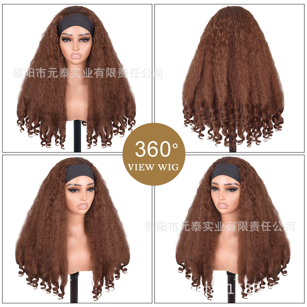 Cross-Border Hot-Selling Wig Factory European and American Fashion Synthetic Hair Mechanism Ice Ribbon VPART Long Curly Hair Curly Hair Top