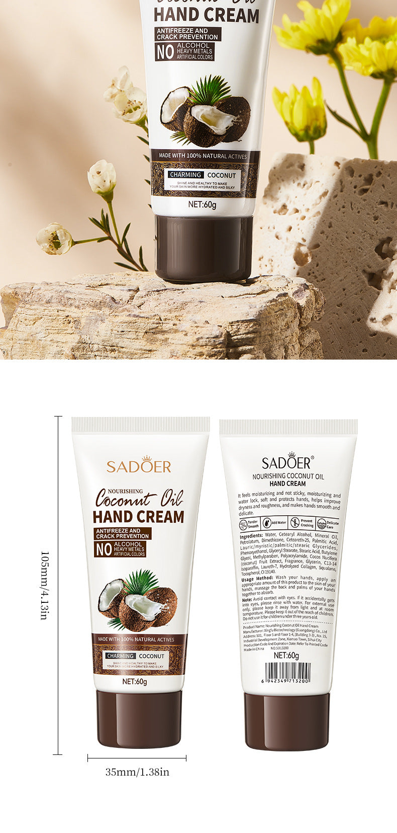 Coconut Hand Cream SADOER Hydrating, moisturizing, anti-chapping, nourishing hand cream for  foreign trade wholesale