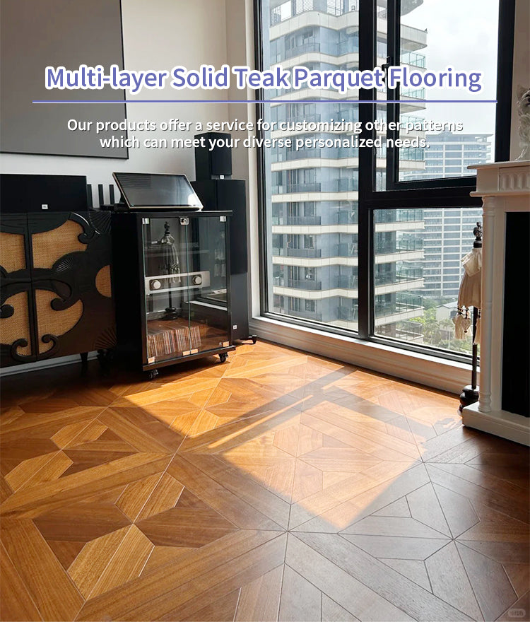 15mm Custom Square Teak Parquet Wood Flooring | High-End Engineered Hardwood Panels Anti-Slip Waterproof Click Lock Outdoor
