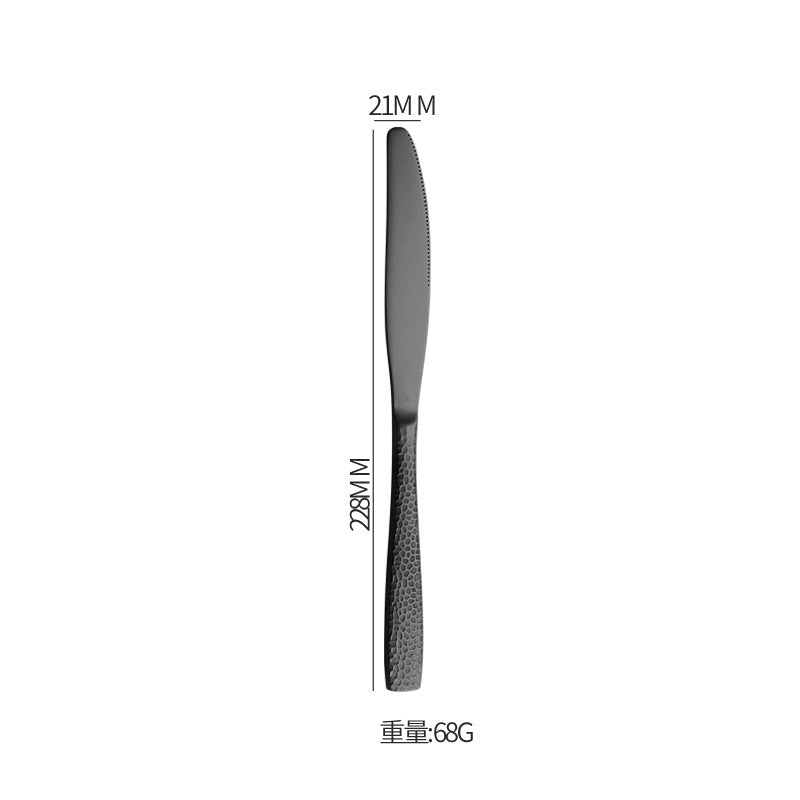 410Stainless Steel Cutlery Restaurant Western Hammered Square Handle Knife Fork Spoon Set Hotel Home Steak Knife Fork