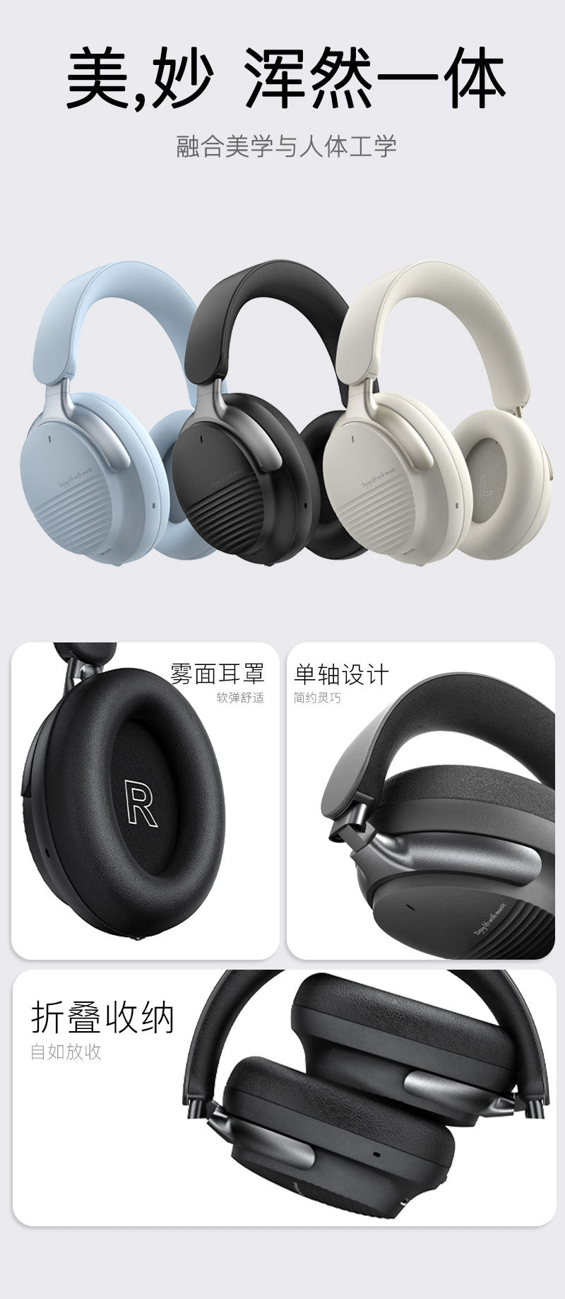 Head-mounted Bluetooth Wireless Earphones ANC Noise-canceling Sports Earbuds Simple, ultra-long battery life, comfortable to wear