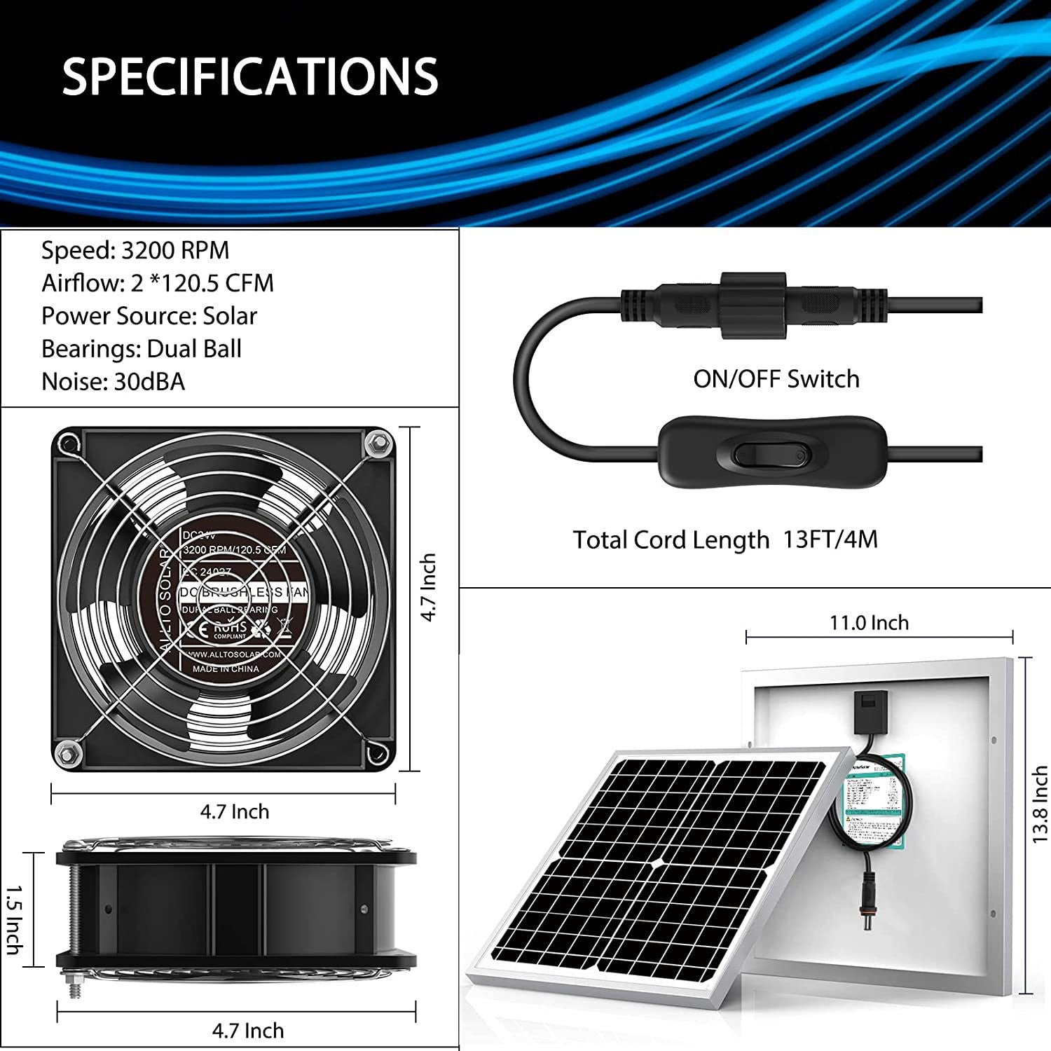 Solar Waterproof Solar Fan Kit20W Solar Panel+Fan,Suitable for chicken coops and sheds