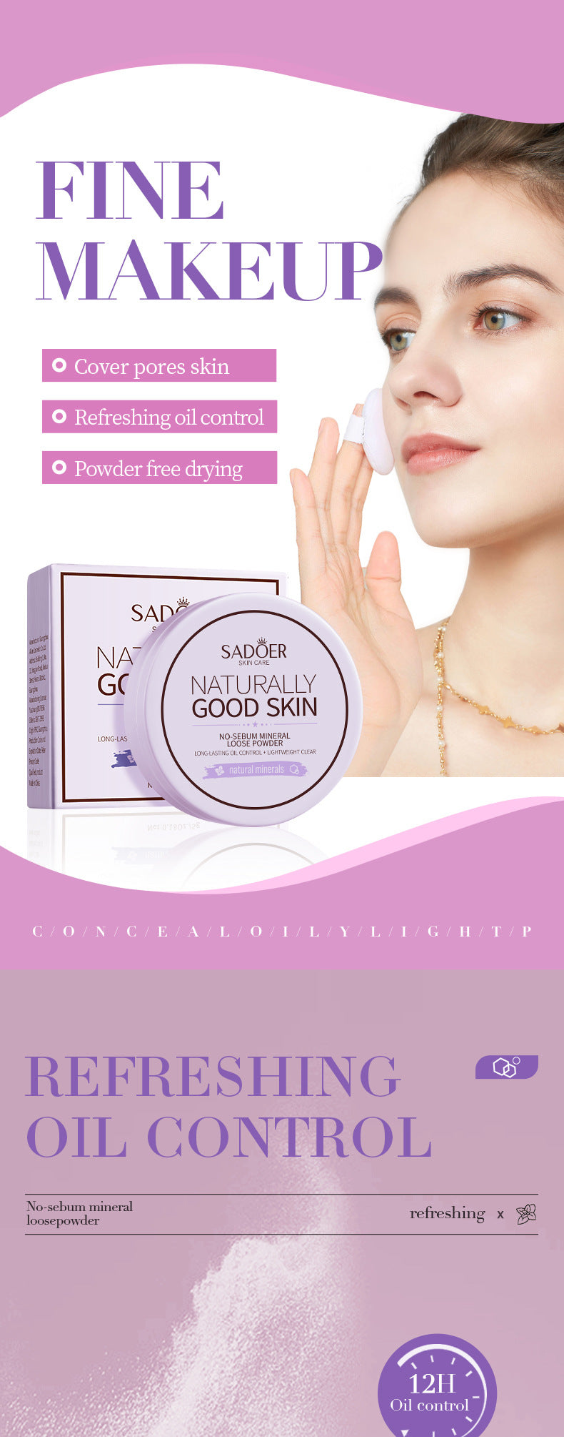 Makeup SADOER Mineral Loose Powder Refreshing Lightweight Setting Concealer Powder  Wholesale