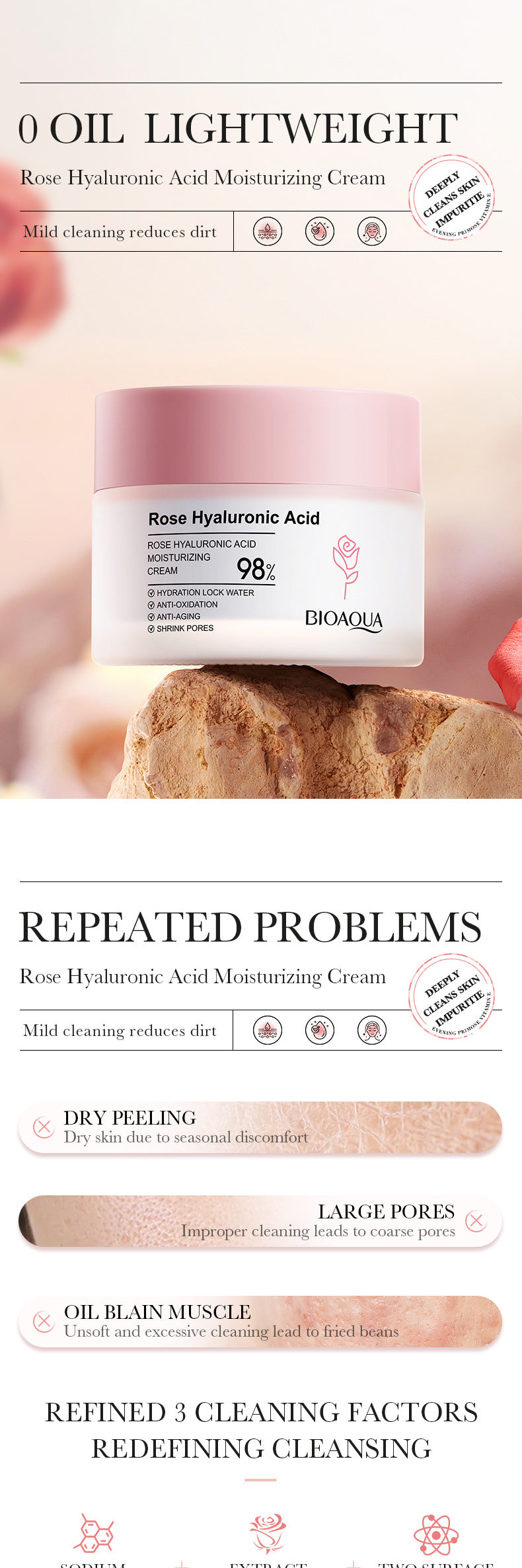 Rose Hyaluronic Acid Skincare Set Hydrating, Cleansing, Moisturizing, and Skin Rejuvenation Six-Piece Set Wholesale from Foreign Trade Manufacturer