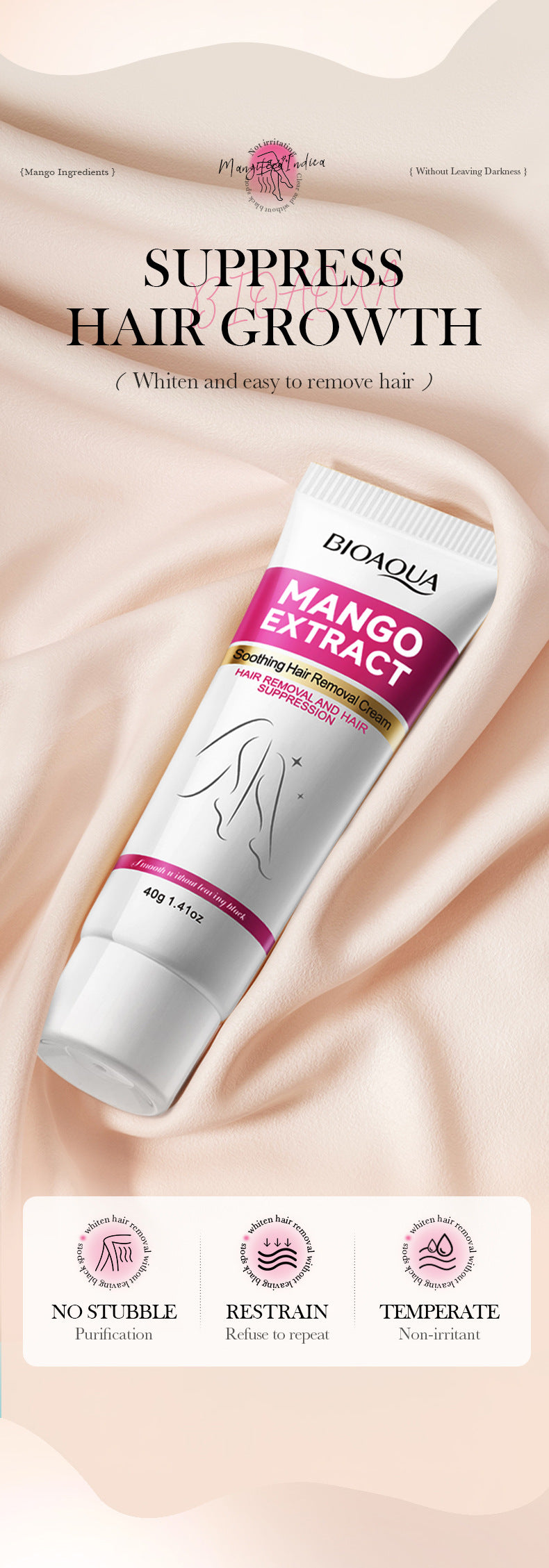 Mango Soothing Hair Removal Cream40g BIOAOUA Non-irritating Underarm Hair Removal Cream  Wholesale
