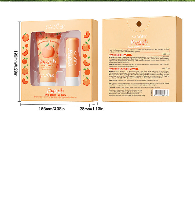 Peach Hand Cream Lip Balm Set SADOER Nourishing Autumn and Winter Hand Cream Lip Balm  Wholesale