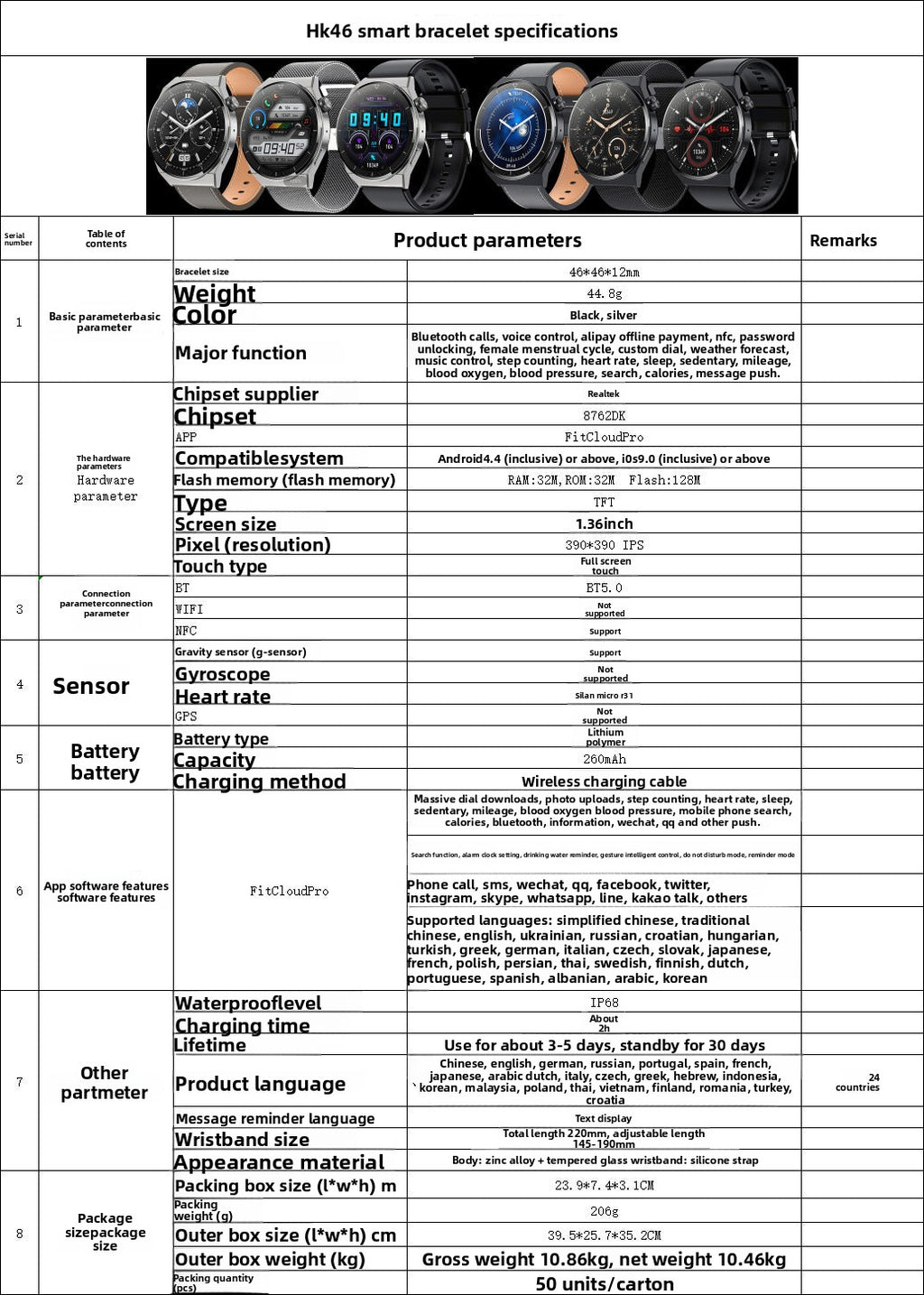 New HK46Smart Watch HD AMOLED Multiple Screen Dial Switching NFC Offline Alipay Factory