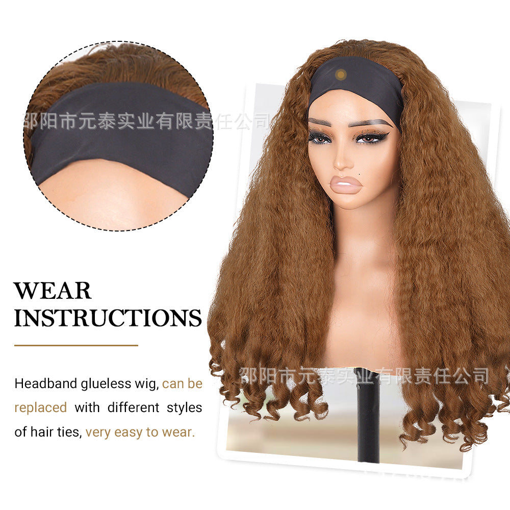 Cross-Border Hot-Selling Wig Factory European and American Fashion Synthetic Hair Mechanism Ice Ribbon VPART Long Curly Hair Curly Hair Top