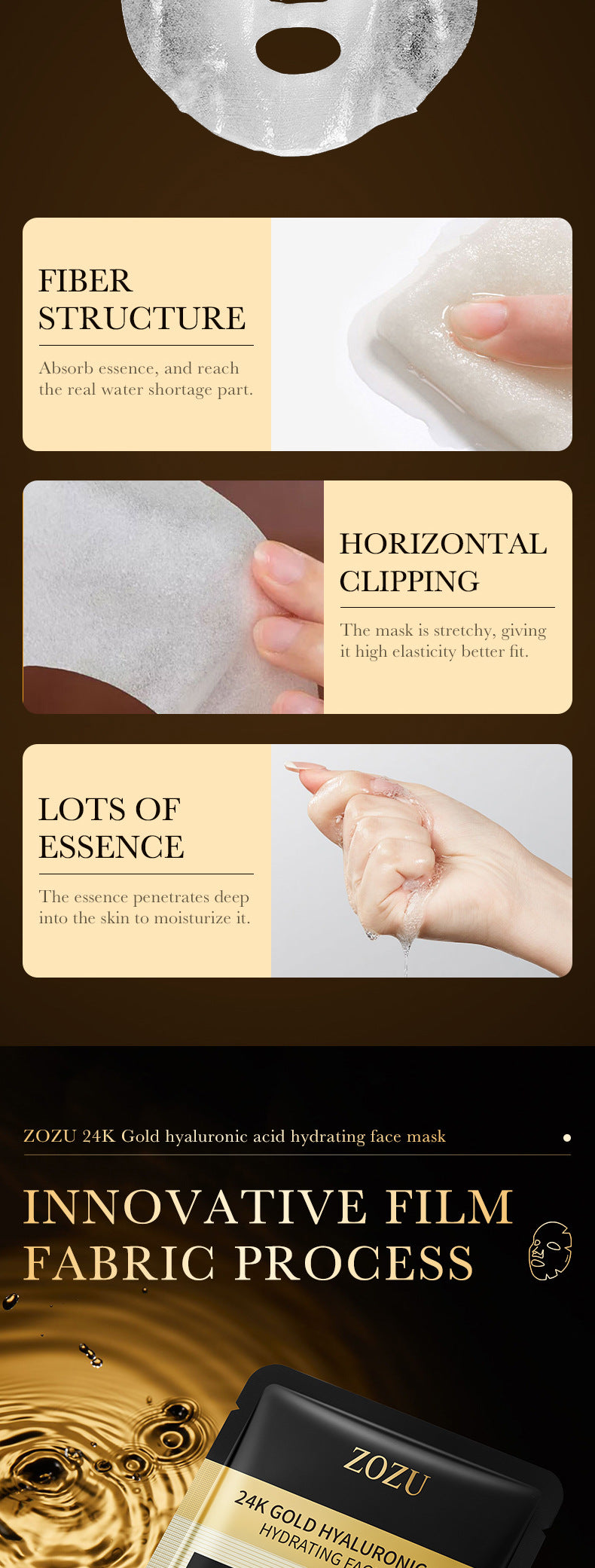 24k Gold Mask25g ZOZU Hyaluronic Acid Hydrating Moisturizing Tablets Cross-Border Wholesale