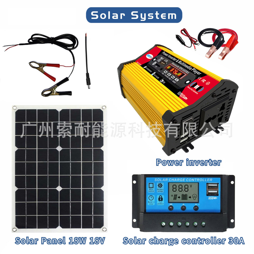 Solar Energy Kit System:Multifunctional Inverter 18W Battery Panel 30A Controller Solar System