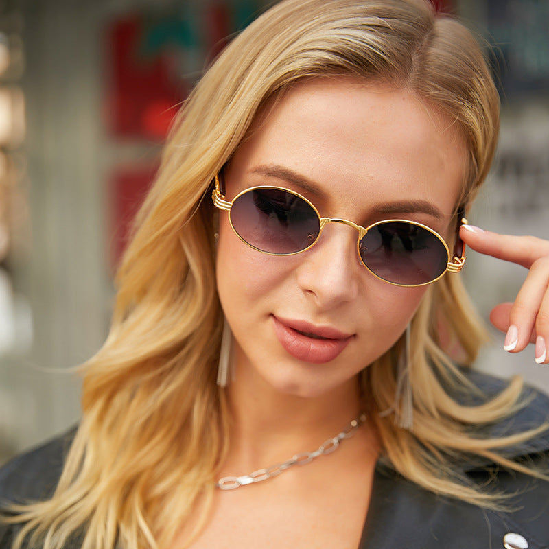 Vintage Small Frame Glasses for Women Imitation Wood Grain Oval Frame Sunglasses for Men Trendy Anti-Glare Sunglasses sunglasses