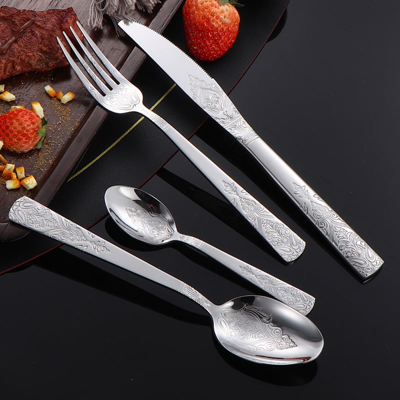 410Stainless Steel Tableware Hotel Retro Double Pattern Totem Western Cutlery Knife Fork Spoon Restaurant Hammered Steak Knife Fork
