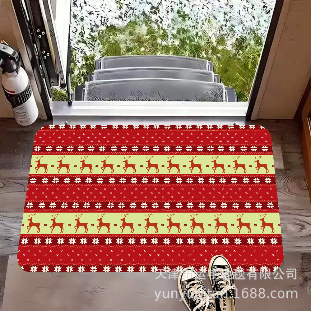Christmas Flannel Doormat Holiday Decoration Entrance Mat Bathroom Water Absorbent Non-Slip Mat Customizable