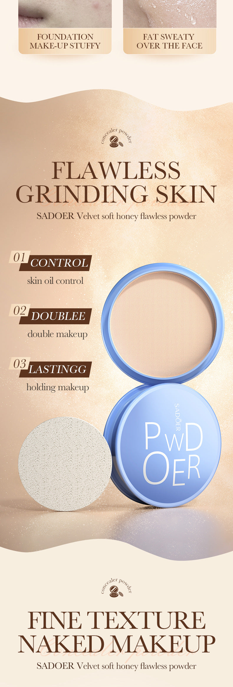 Makeup SADOER Velvet Flawless Powder Brightening Skin Tone Lightweight Contour Concealer Cushion  Wholesale