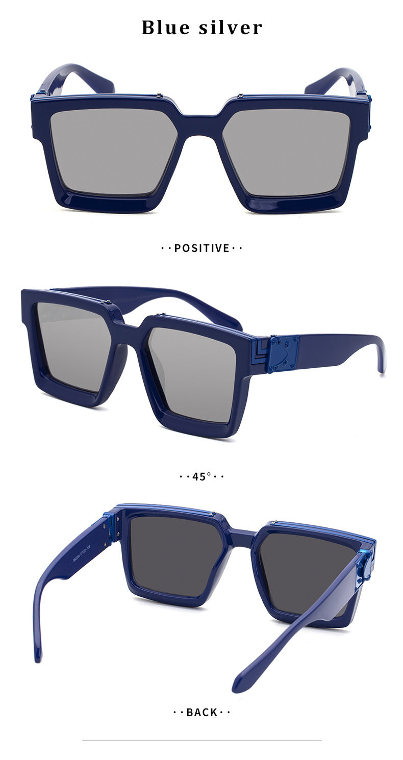 millionaire Large Square Frame Sunglasses for Women, Internet Celebrity Style, 0k Rich Driving Sun Protection Sunglasses for Men86229