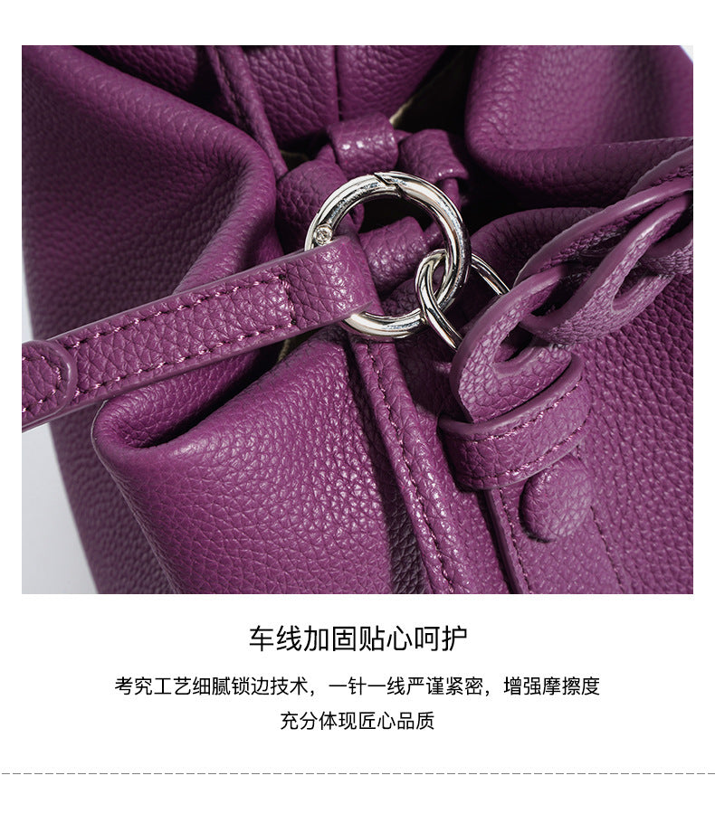 European Style New Top Layer Cowhide Bucket Bag High-Quality Genuine Leather Fashion Women's Handbag Tote Shoulder Crossbody Bag Woven
