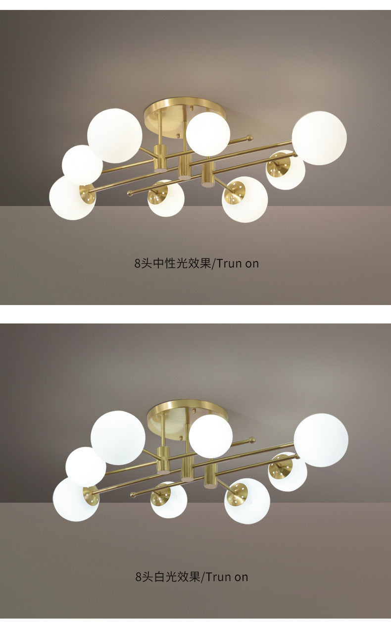 All-Copper Ceiling Light Nordic Creative Lighting Living Room Light Master Bedroom Ceiling Light Post-Modern Minimalist Dining Room Light