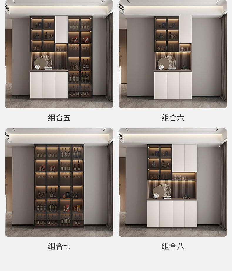 Solid Wood Sideboard Cabinet Against Wall Integrated Modern Minimalist Glass Door Wine Cabinet Dining Living Room Storage Cabinet Home Organizer