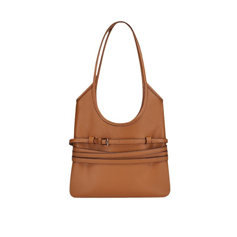 Trendy Belt Decorated Underarm Bag for Women, European and American Retro Style Tote Bag, Fashionable Large Capacity Women's Bag