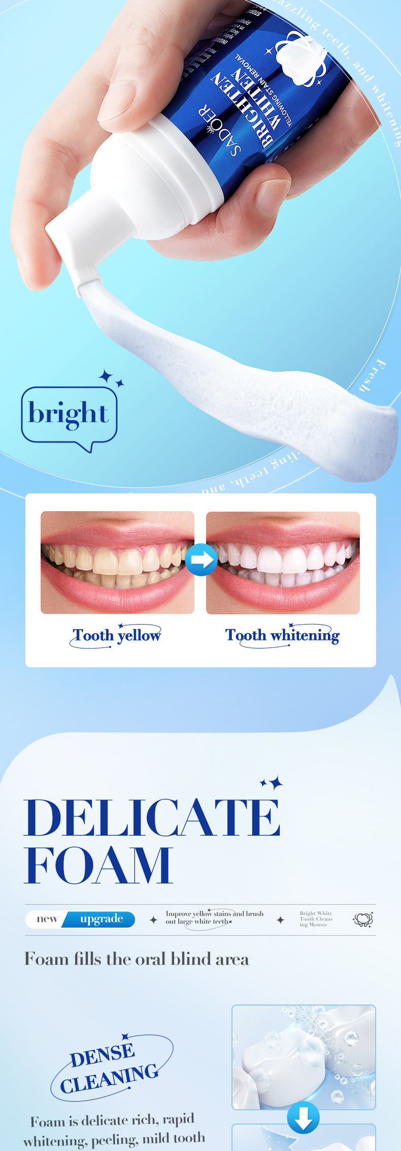 Teeth Cleaning Mousse60mlSADOER Clean Tartar, Gum, Teeth, Oral Care,  Foreign Trade Wholesale