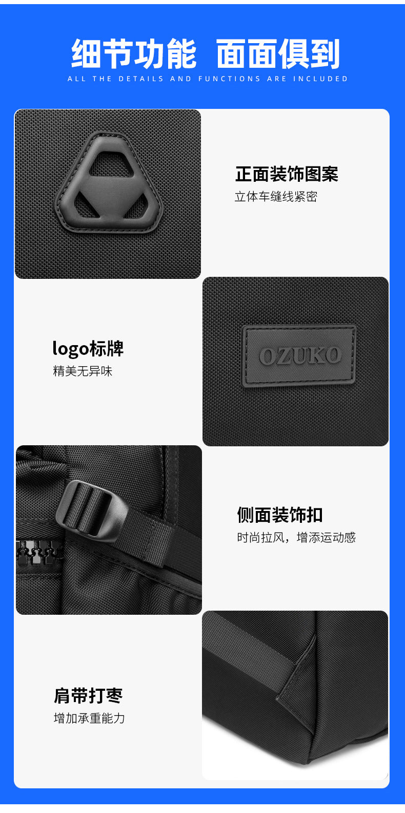 ozuko New Student School Bag Casual Men's Computer Bag15.61-inch Women's Multi-Functional Backpack backpack