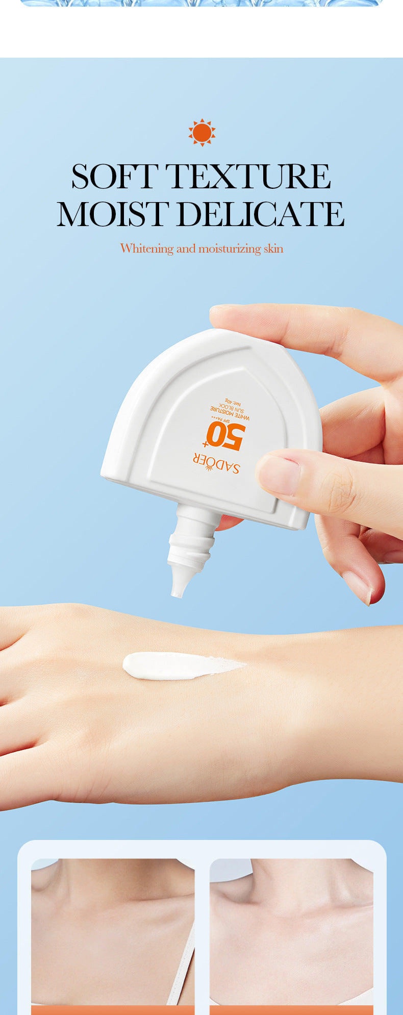 Sunscreen40g SADOER Lightweight Moisturizing Primer SPF50+Hydrating Clear Cross-Border Wholesale