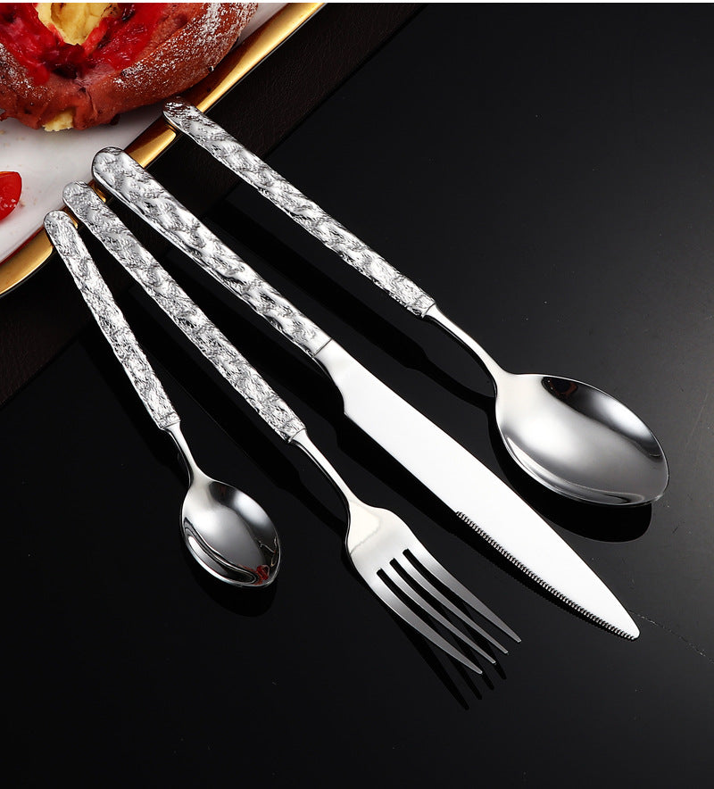 410Stainless Steel Cutlery Hotel Restaurant High-end Stone Pattern Knife Fork Spoon Set Western Cuisine Thickened Steak Knife Fork