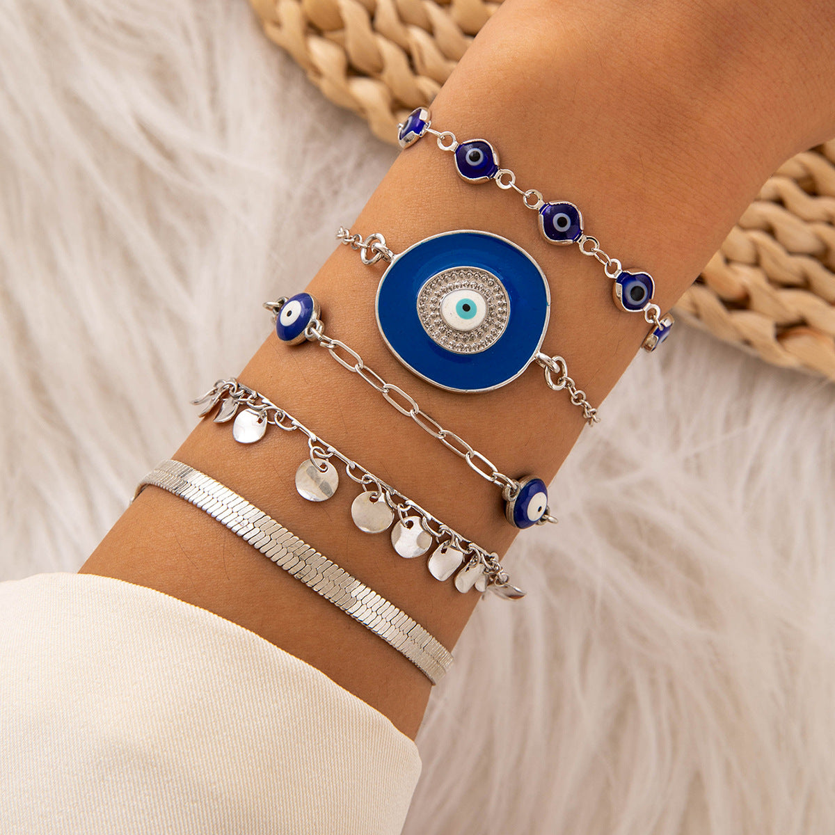 European and American Style Bracelet Bohemian Devil's Eye Bracelet Design Sense Inlaid Diamond Oil Drop Exaggerated Bracelet Set