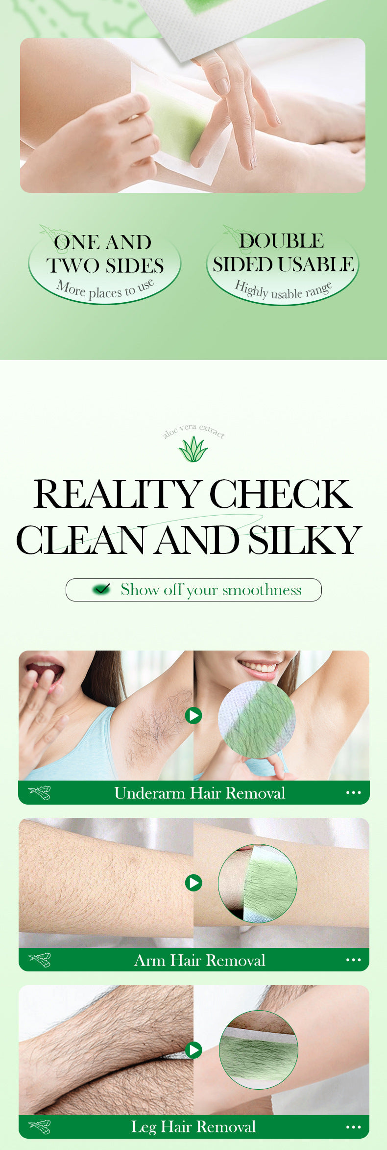 Aloe Vera Double-Sided Hair Removal Wax Paper SADOER Armpit Hair Leg Hair Body Hair Removal Hair Removal Cream  Wholesale