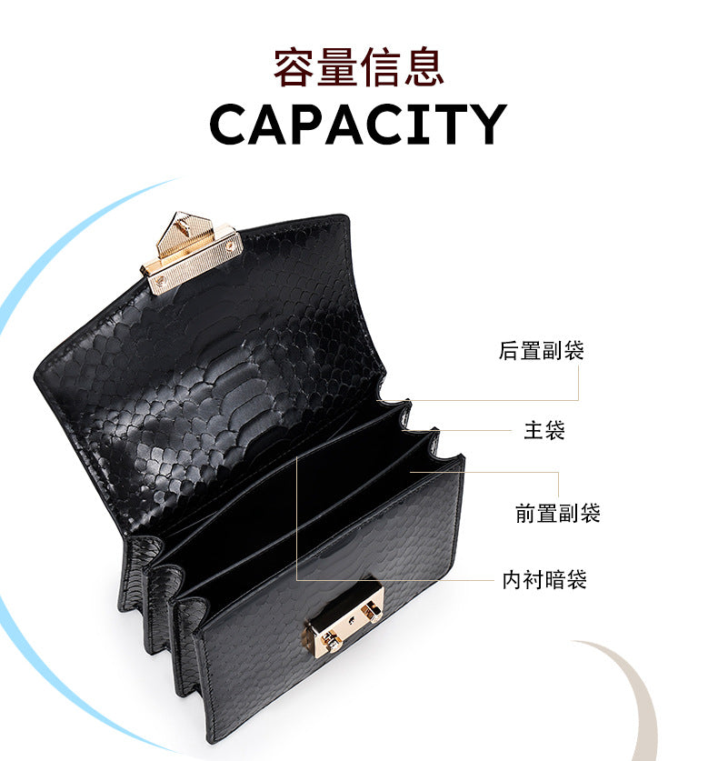 Snake Pattern Kelly Bag Niche Versatile Handbag High-Quality Fashion Women's Bag Light Luxury Single Shoulder Crossbody Women's Bag