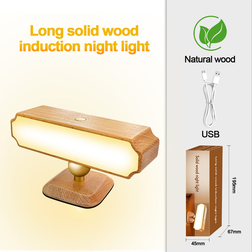 Solid Wood Wall Lamp Human Body Sensing Wireless Reading Wall Lamp Magnetic Night Light Desktop Warm Light Suitable for Staircase Corridor