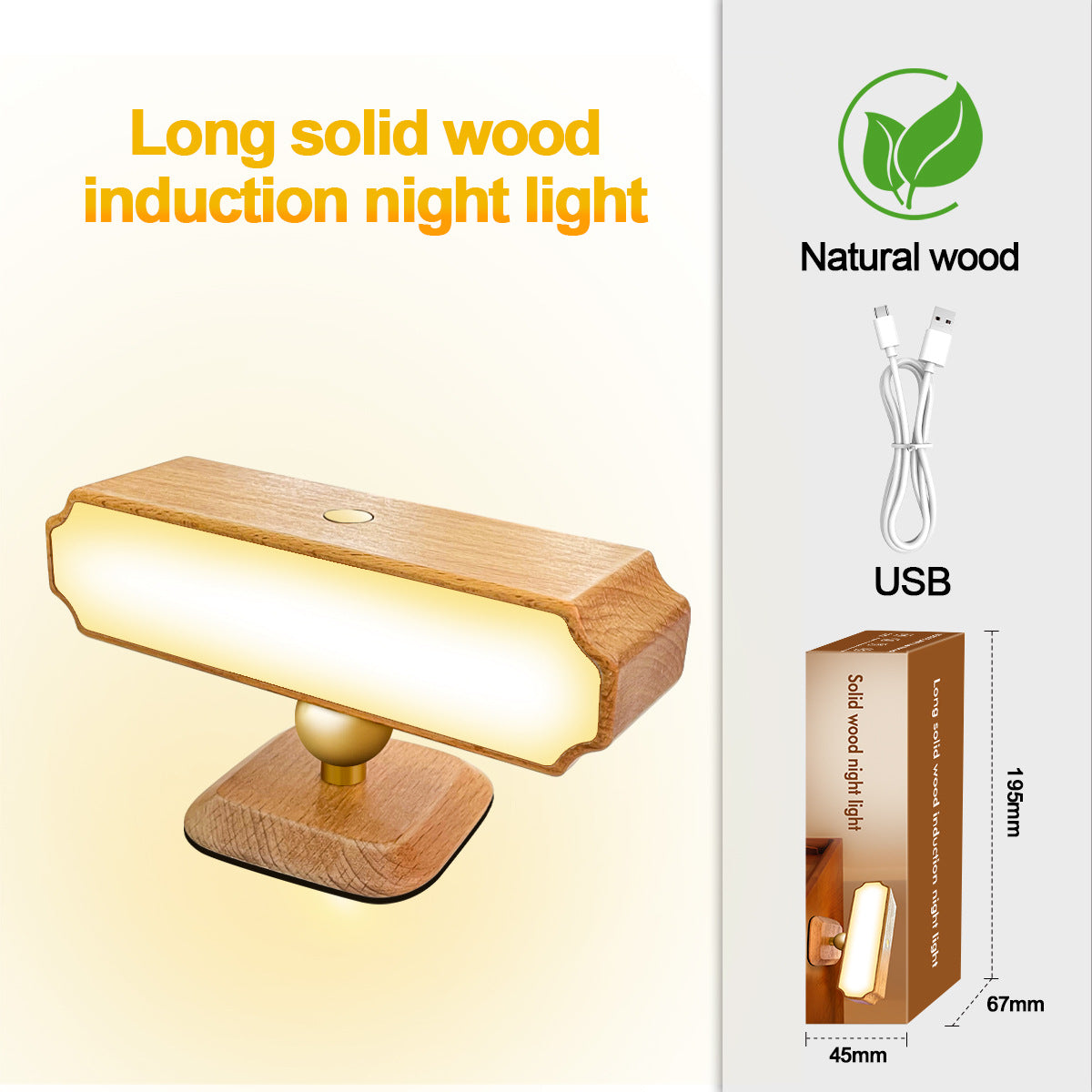Solid Wood Wall Lamp Human Body Sensing Wireless Reading Wall Lamp Magnetic Night Light Desktop Warm Light Suitable for Staircase Corridor