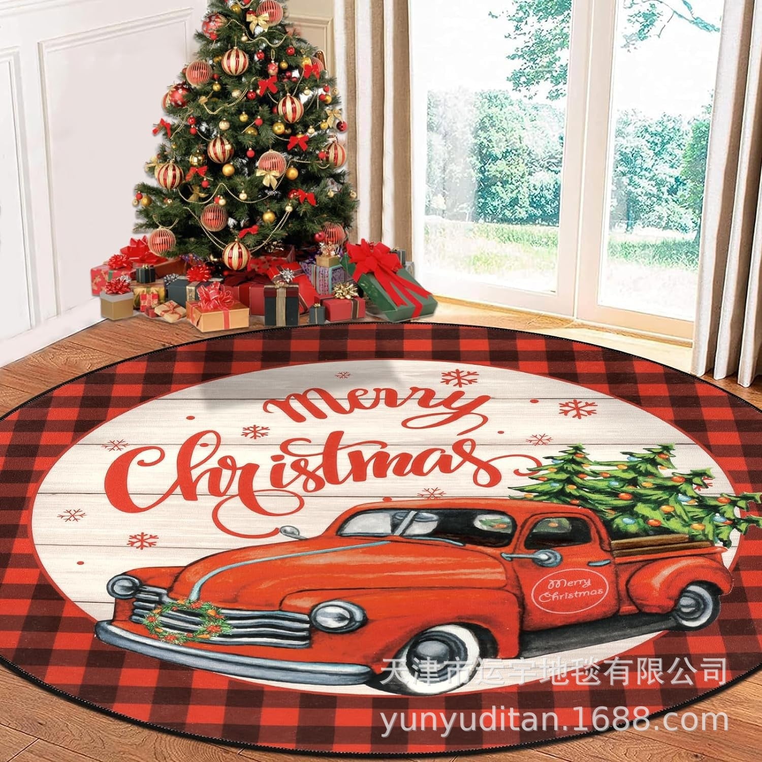 Christmas Carpet Round Living Room Mat Christmas Decoration Atmosphere Mat Christmas Tree Mat Labeling and Shipping