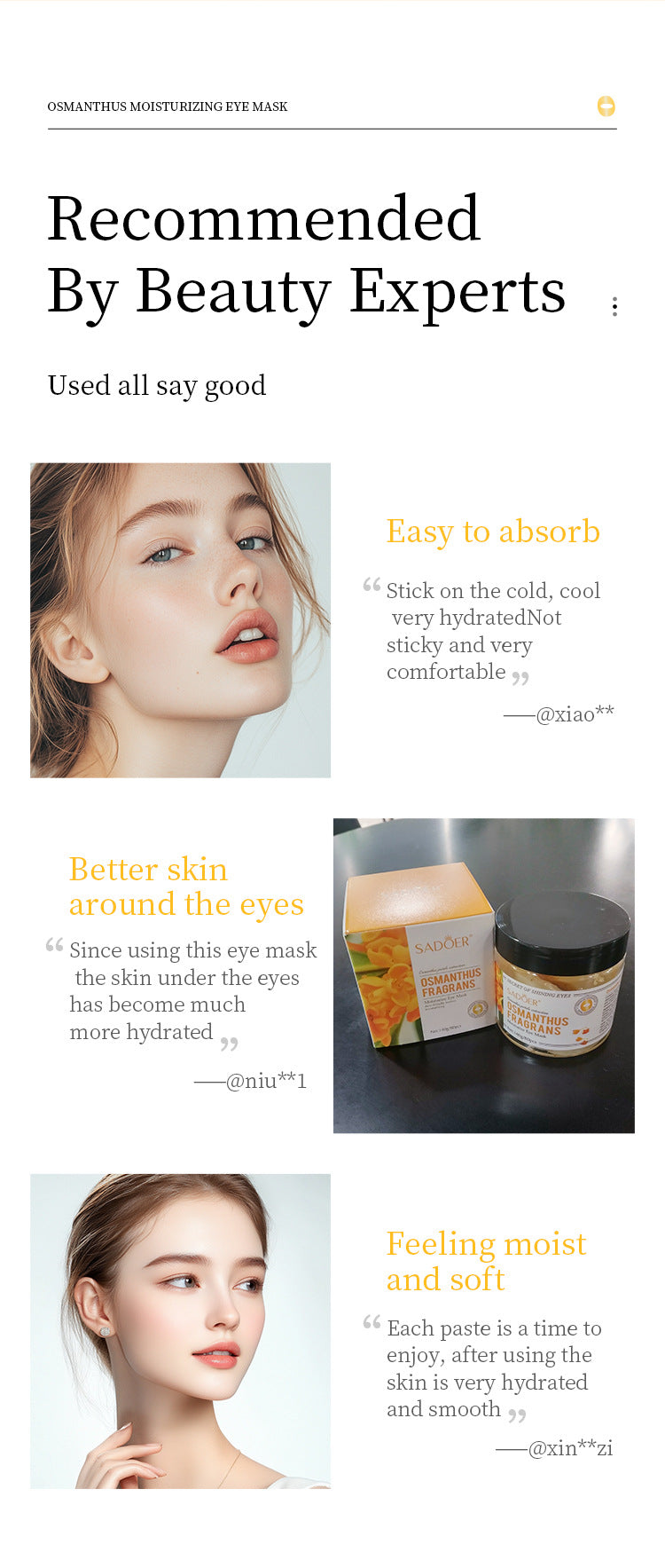 Golden Osmanthus Eye Mask Patch SADOER Moisturizing and Hydrating to Reduce Dark Circles  Foreign Trade Live Wholesale