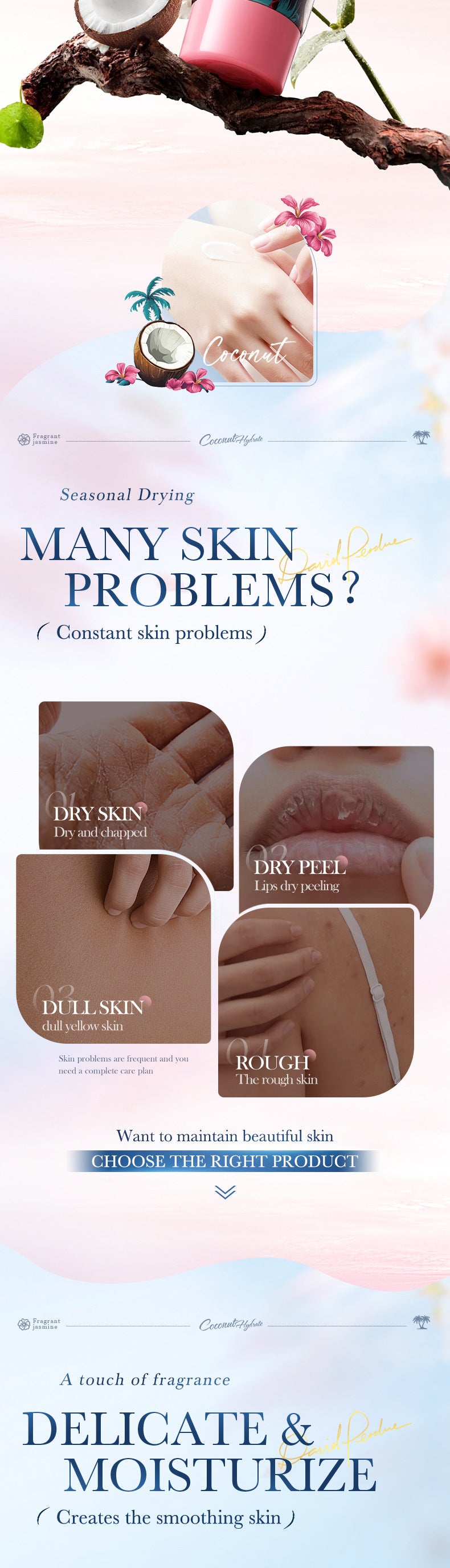 Coconut Fragrance Luxury Care Gift Box SADOER Hydrating Body Lotion Hand Cream Lip Balm  Wholesale