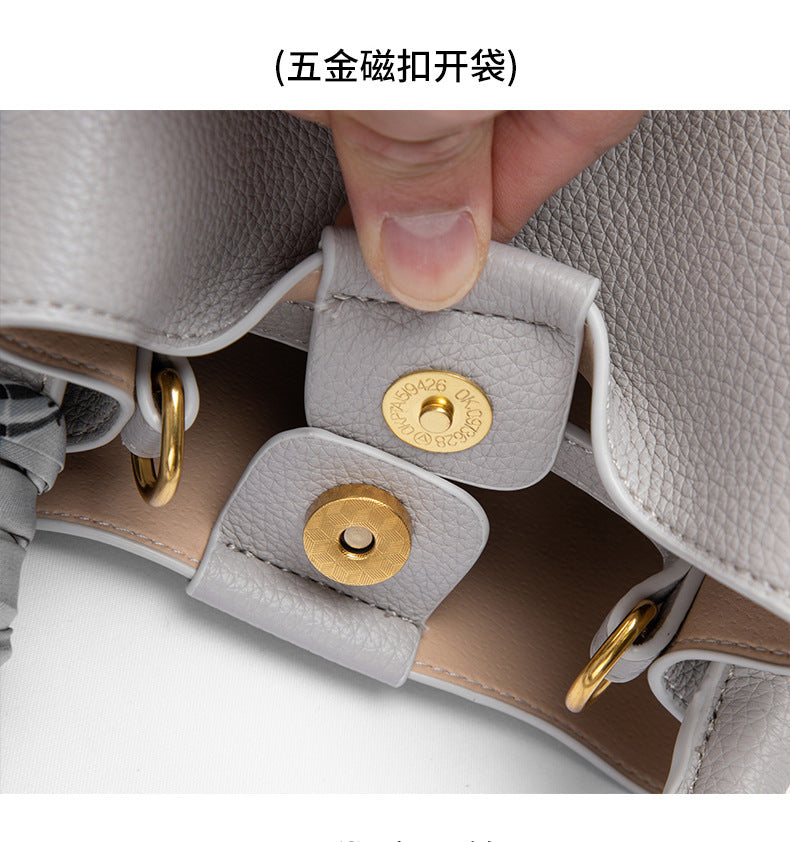 Genuine Leather Bucket Bag2024New high-end women's summer crossbody bag large capacity basket cute ladies' bag